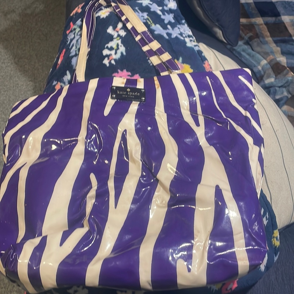 Kate Spade, purple and white tote bag